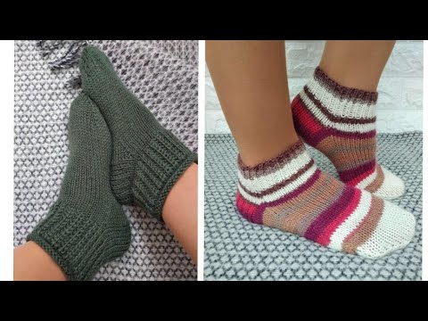 Как связать короткие носки спицами