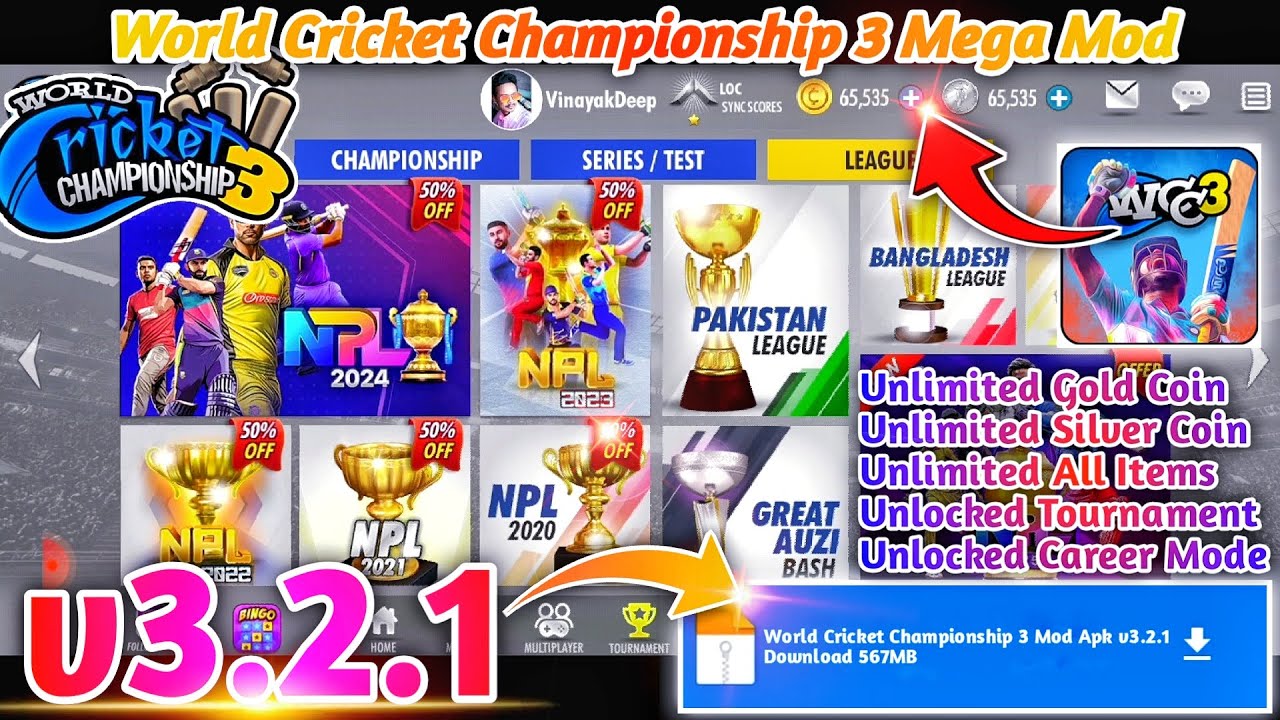 World Cricket Championship 3 Mod Apk v3.2.1 | Unlimited Money and Unlocked All | WCC3 Hack v3.2.1