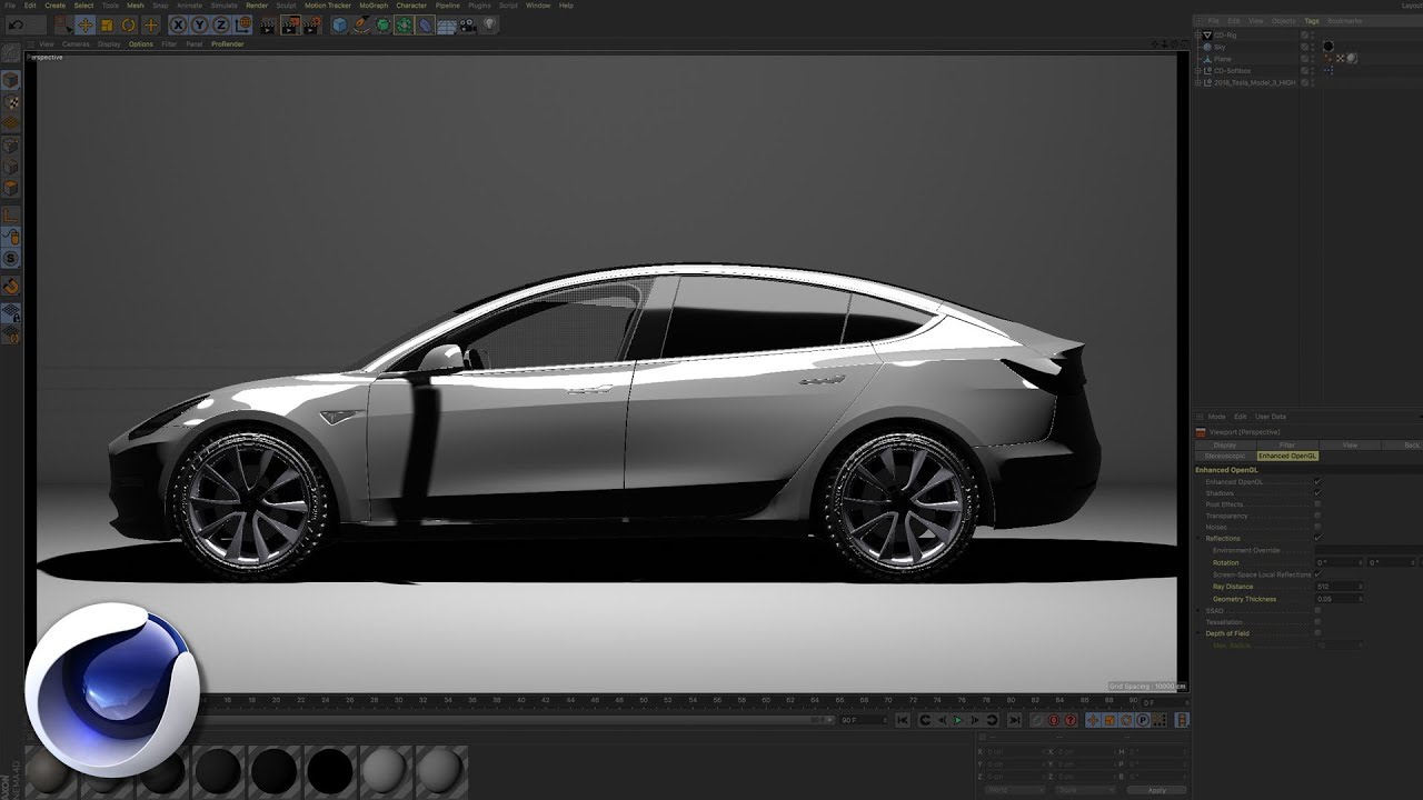 Cinema 4D R19 Viewport Reflections Test | Car Studio Lighting Tesla ...