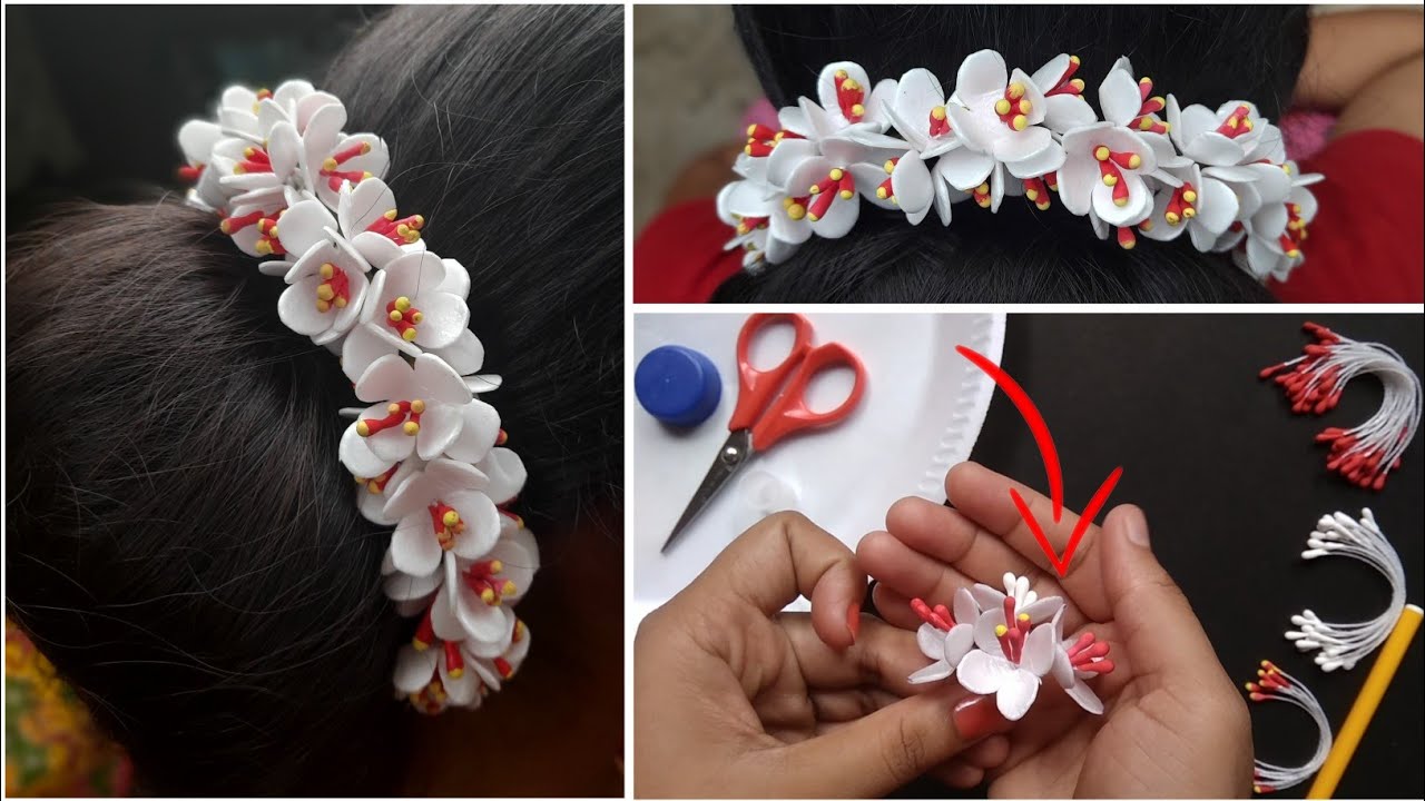 How to make gajra at homeUnique flower hair accessories by thermocol platehome made gajra