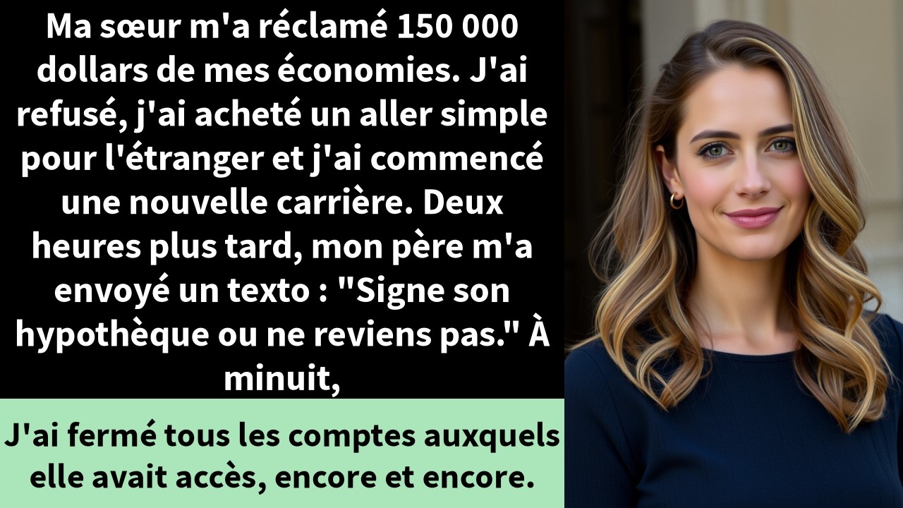 Ma sœur m'a réclamé 150 000 dollars de mes économies. J'ai refusé, j'ai acheté un aller simple pour
