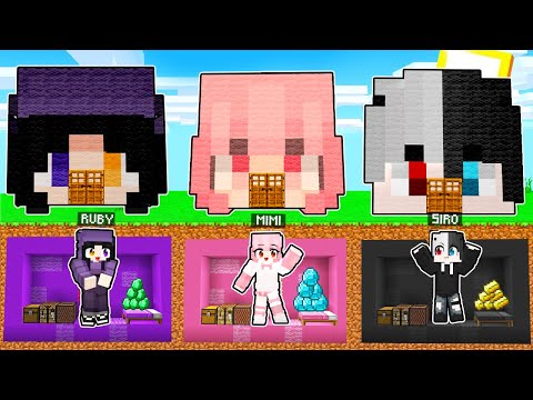 Mimi and Noob Ruby's 24h Secret Bunker Solo Build Challenge with Pro Siro in Minecraft