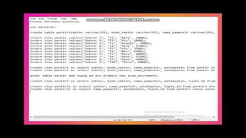 Membuat sebuah tabel Parkir  Meggunakn SQL