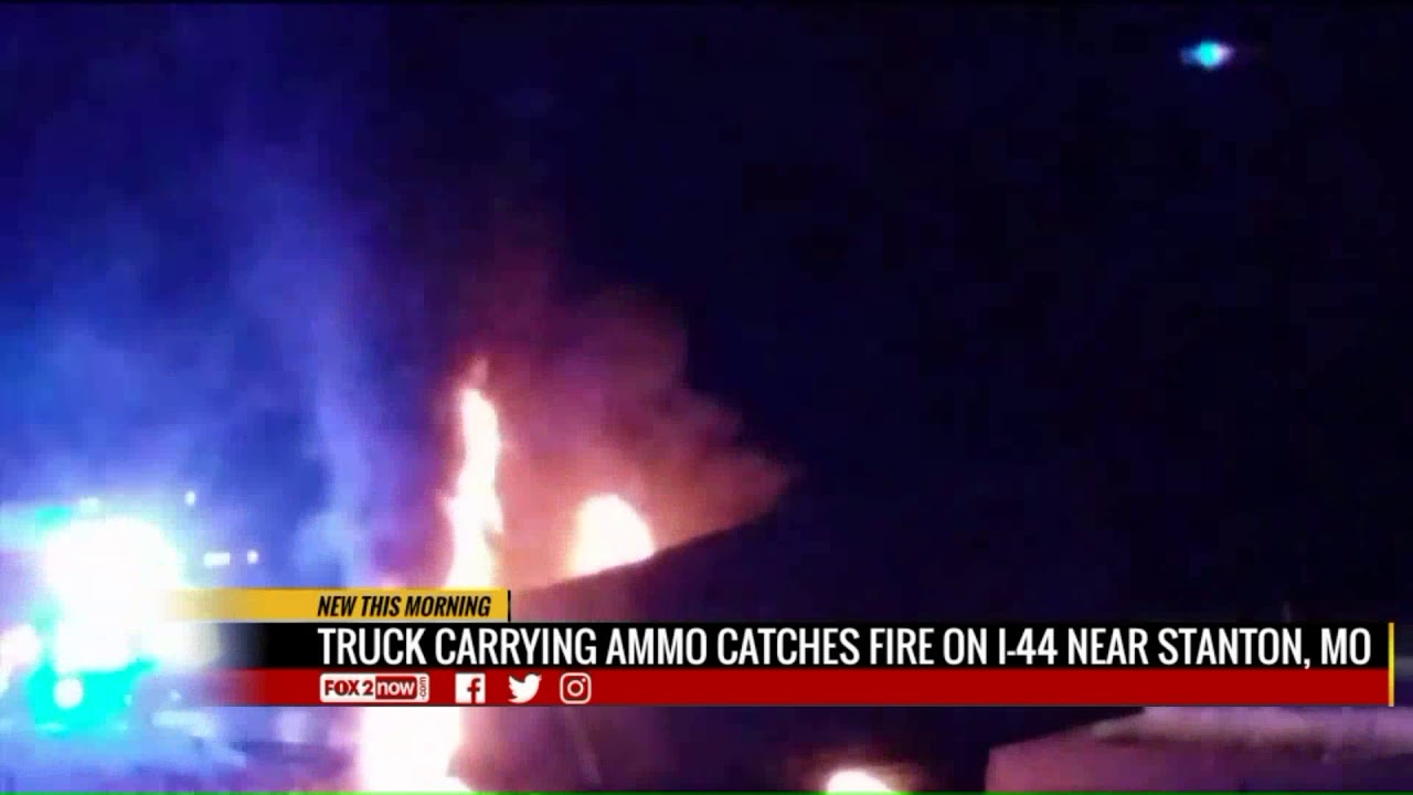 Tractor trailer carrying ammo catches fire - YouTube