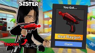 MY LITTLE SISTER GOT HER FIRST TROPHY IN MM2!!