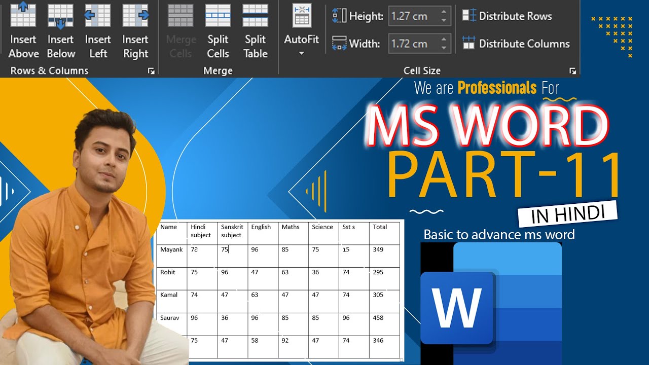 part-11 | insert tab | table layout | split cell | merge cell | split cell | distributed raw.