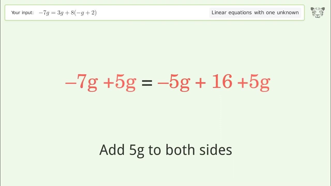 Linear equation with one unknown solve 7g 3g 8 g 2 step by step
