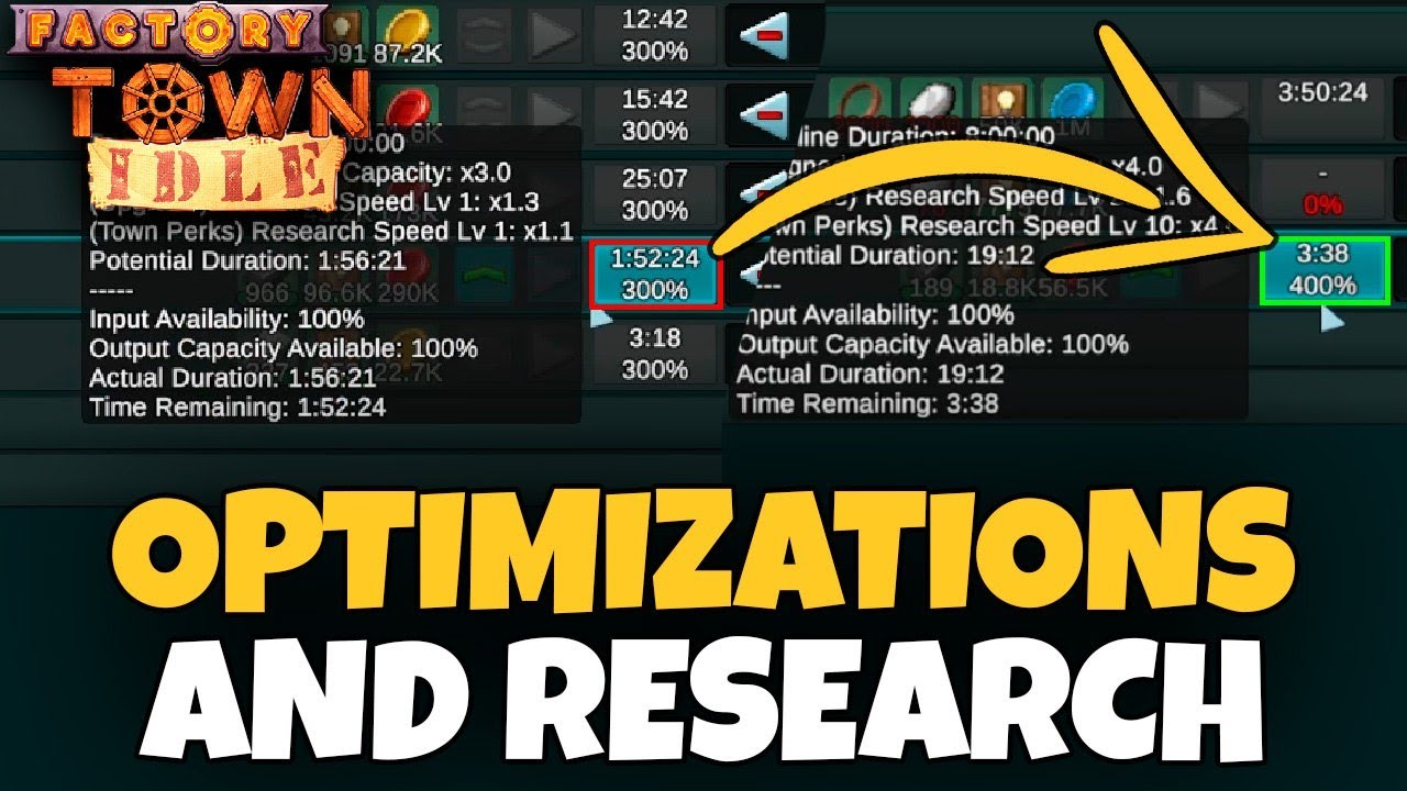 OPTIMIZATIONS AND RESEARCH // FACTORY TOWN IDLE ep.2