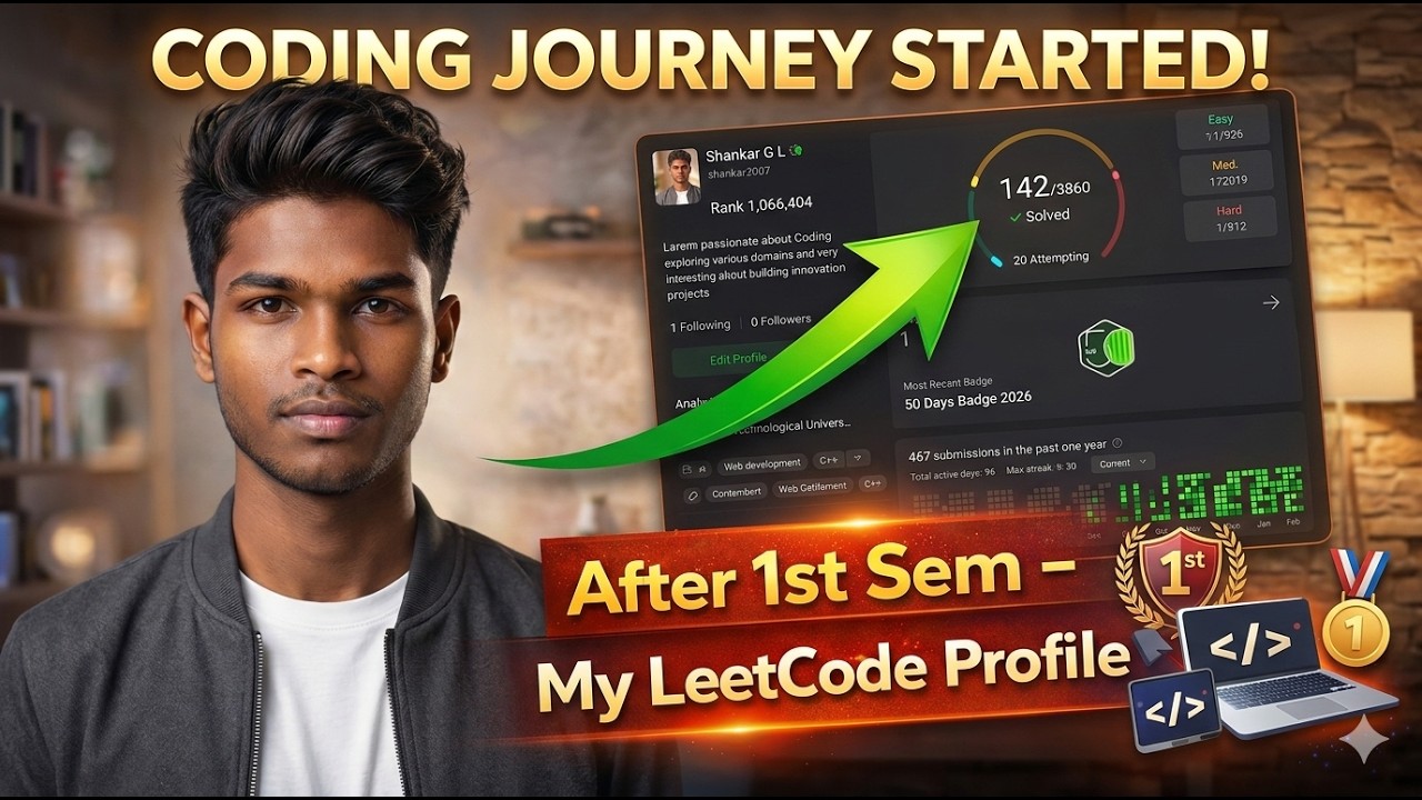 “My LeetCode Profile After 1st Sem | Coding Journey 🚀”