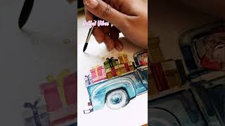 Easy Vintage christmas truck painting | Watercolor Christmas card #watercolorforbeginners #artshorts