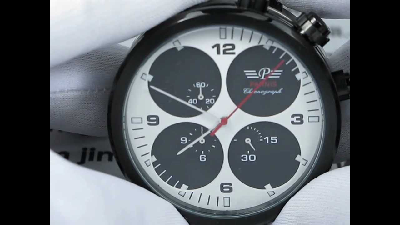 PARNIS 48MM QUARTZ WITH CHRONOGRAPH STOP WATCH WHITE SANDWICH DIAL BLACK BEZEL
