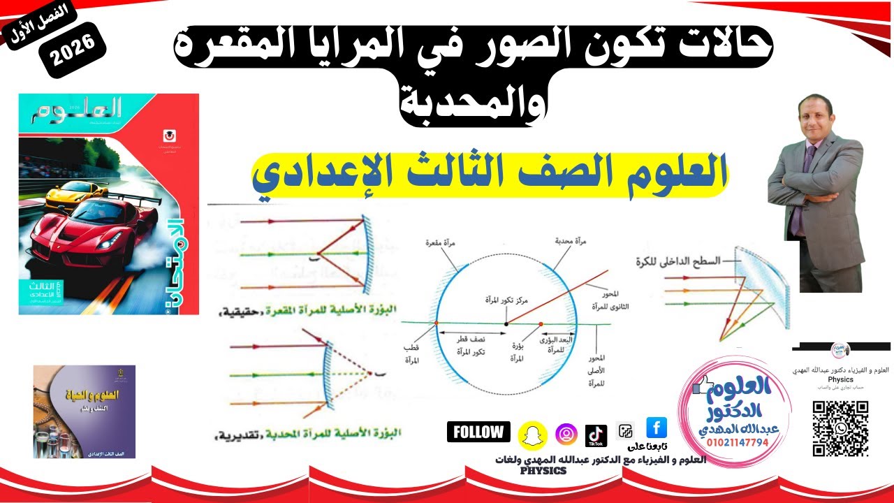 شرح رسم حالات الصور في المرايا الكرية المرآة المقعرة و المحدبة علوم الصف الثالث الإعدادي #3ع