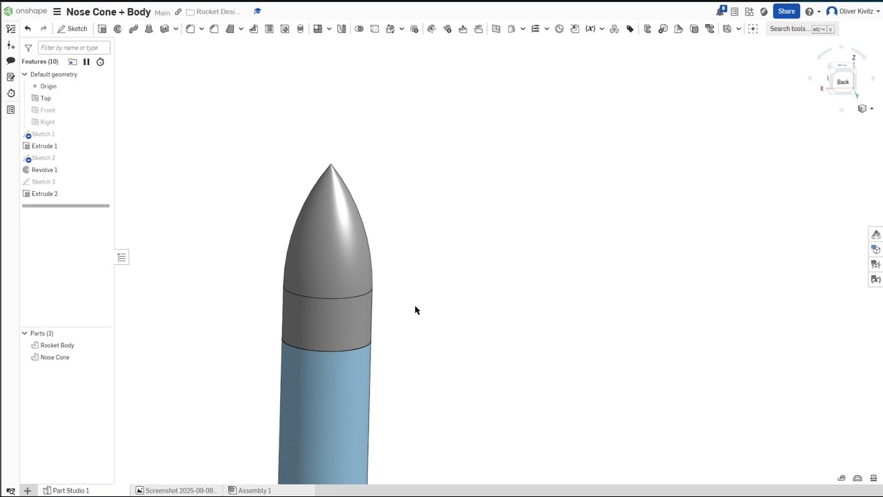 Creating Rocket Nose Cone and Body within Onshape