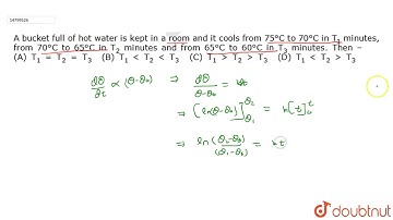 A bucket full of hot water is kept in a room and it cools from 75°C to 70°C in T1 minutes