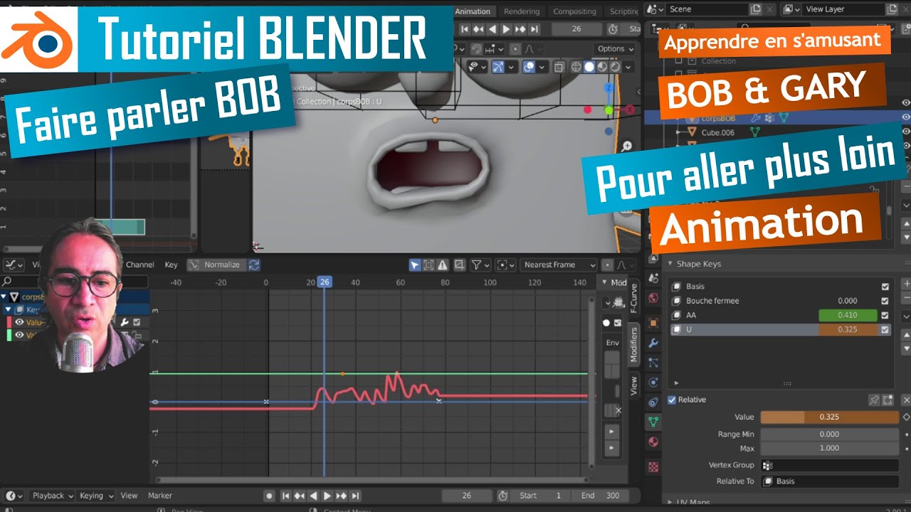 Faire parler Bob - Shapes keys - Blender tutoriel en Français