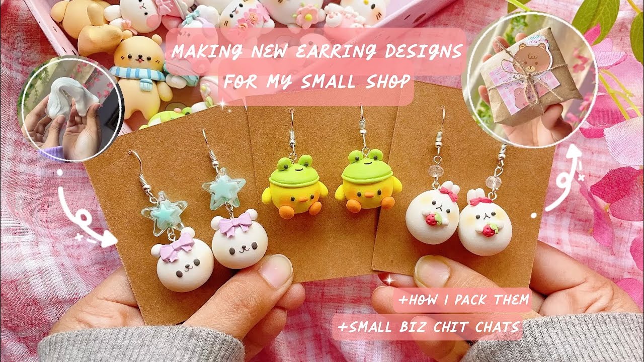 I made NEW CLAY earring designs for my small shop + packing them VLOG ...
