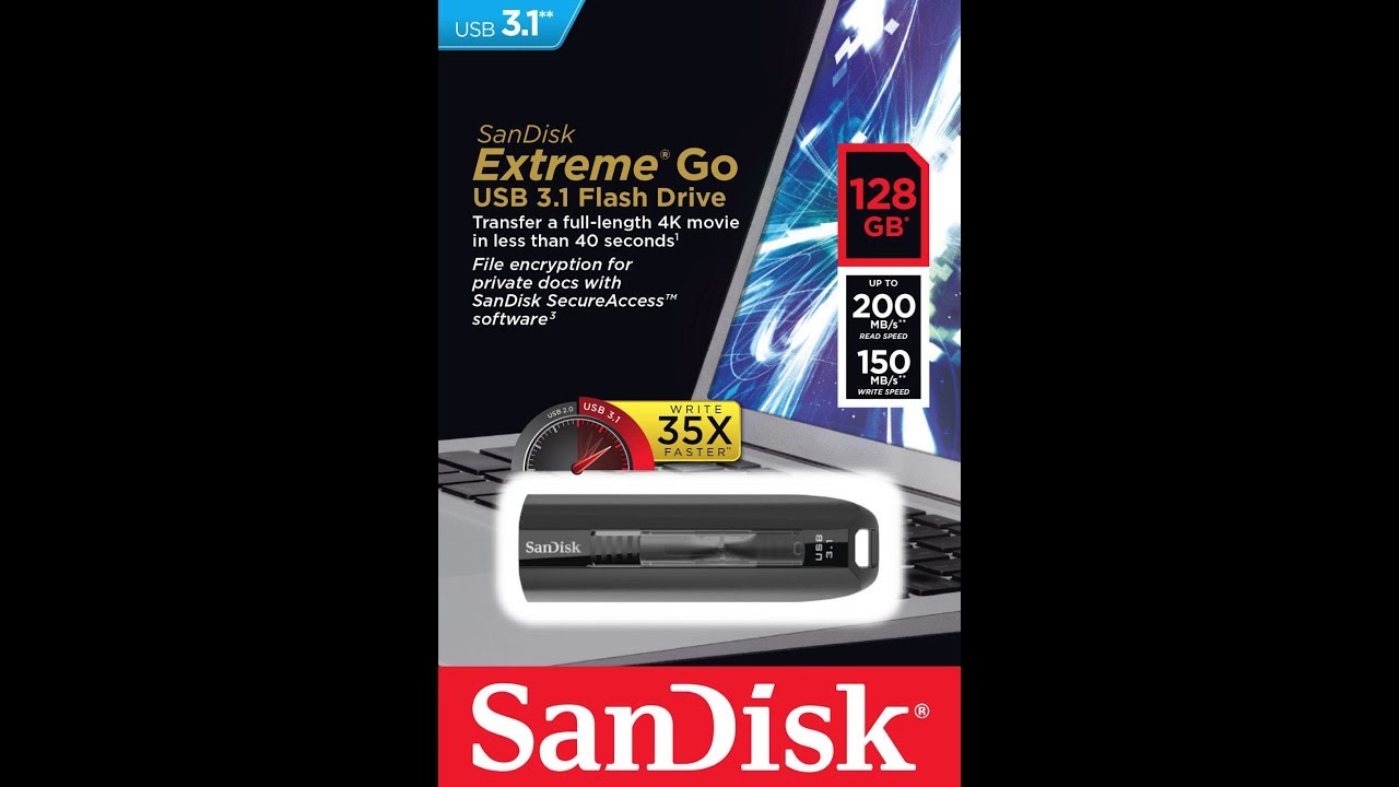 SANDISK EXTREME GO USB 3.1 FLASH DRIVE Unboxing - YouTube