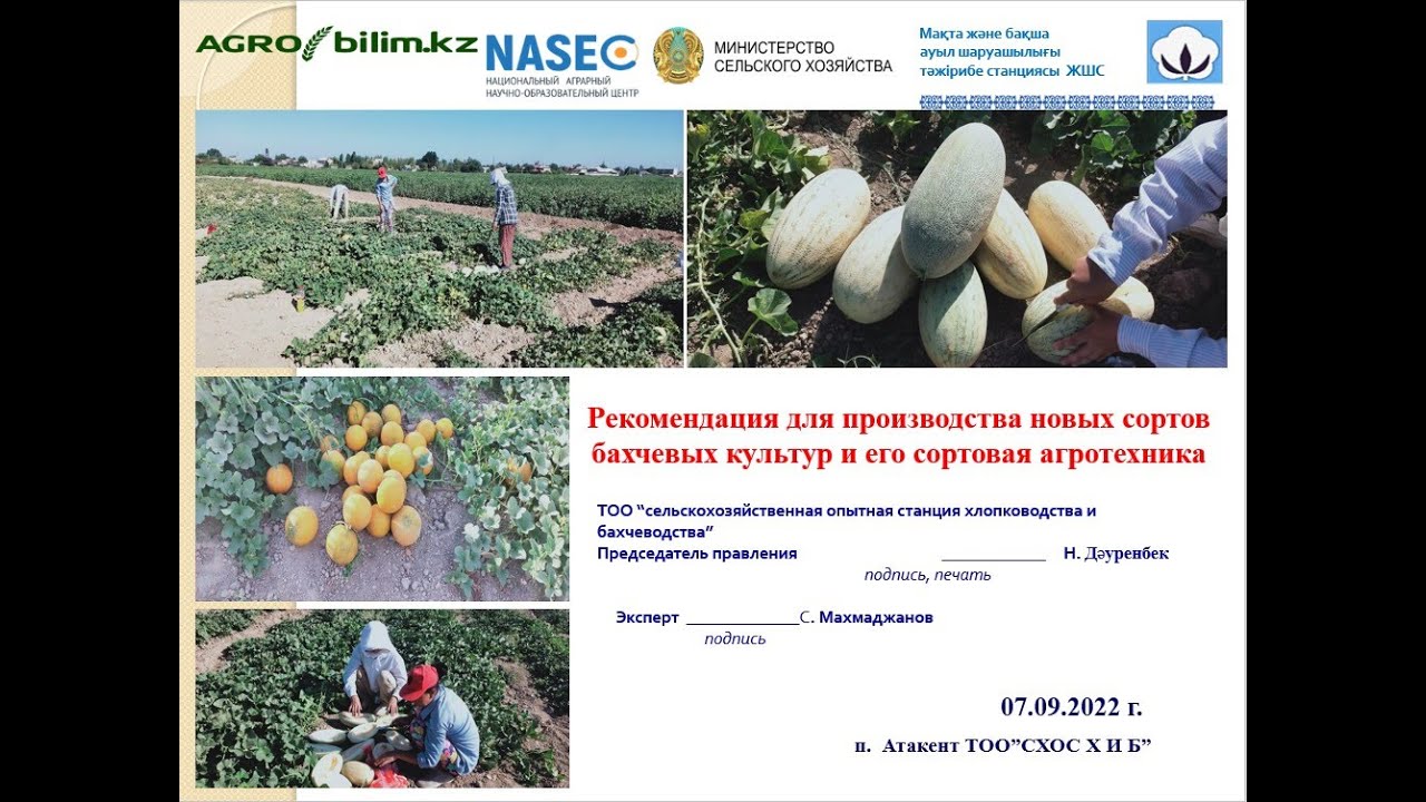 Рекомендация для производства новых сортов бахчевых культур и его ...