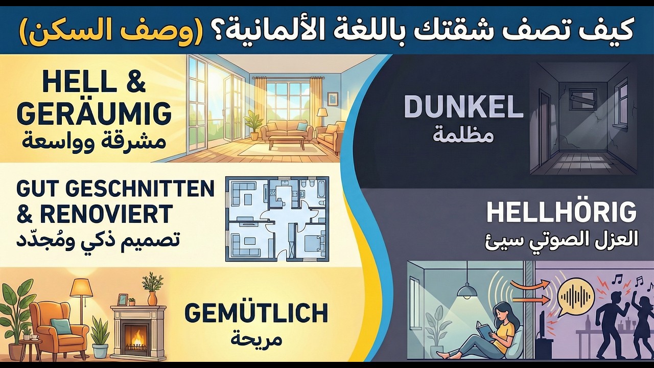 022. الدرس (22) كيف تصف شقتك بالألماني؟ أهم الصفات مع أمثلة سهلة