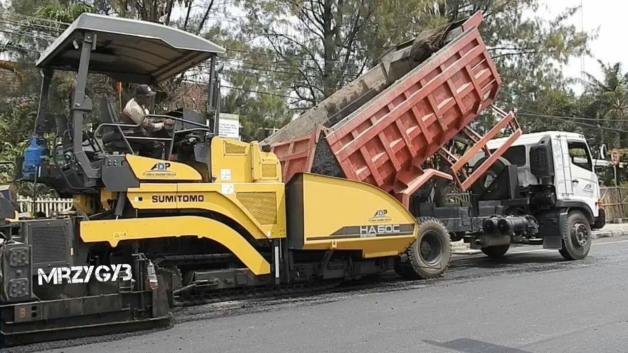 Asphalt Paving Road Work Sumitomo HA60C Hino 500 Dump ...