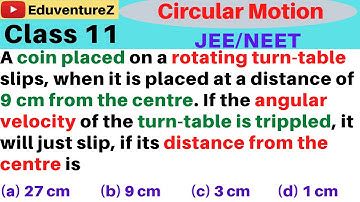A coin placed on a rotating turn-table slips, when it is placed at a distance of 9 cm from the centr