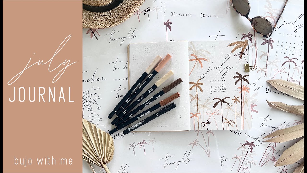 July Summer palm tree themed journal spread for bullet journal lovers