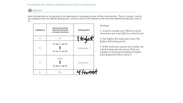 Aleks Predicting the relative boiling points of pure substances