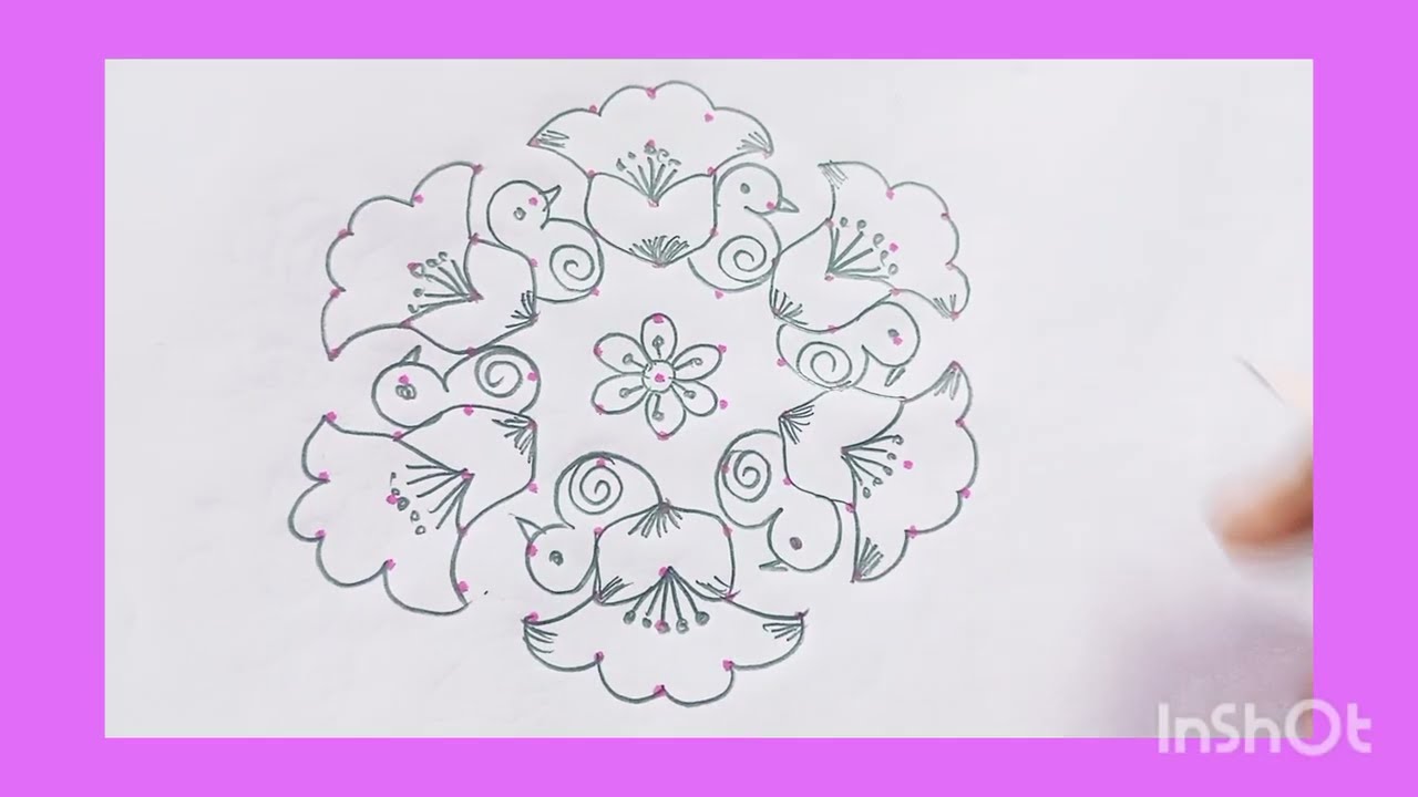 11*6 dots beautiful flowers and birds muggulu 🌺🌺🌺 🐦🐦🐦🐦