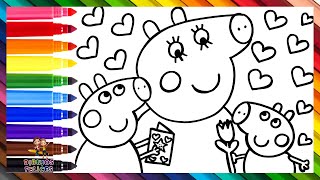 Dibuja y Colorea A Peppa Pig Y George Pig Celebrando A Su Mamá 🐷💌🌷💗🌈 Dibujos Para Niños