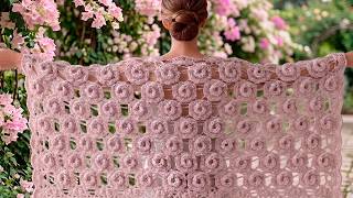 Como hacer Chal de Fiesta Lindo Bonito Elegante Tejido Facil a Crochet en Punto de Rosas Tutorial
