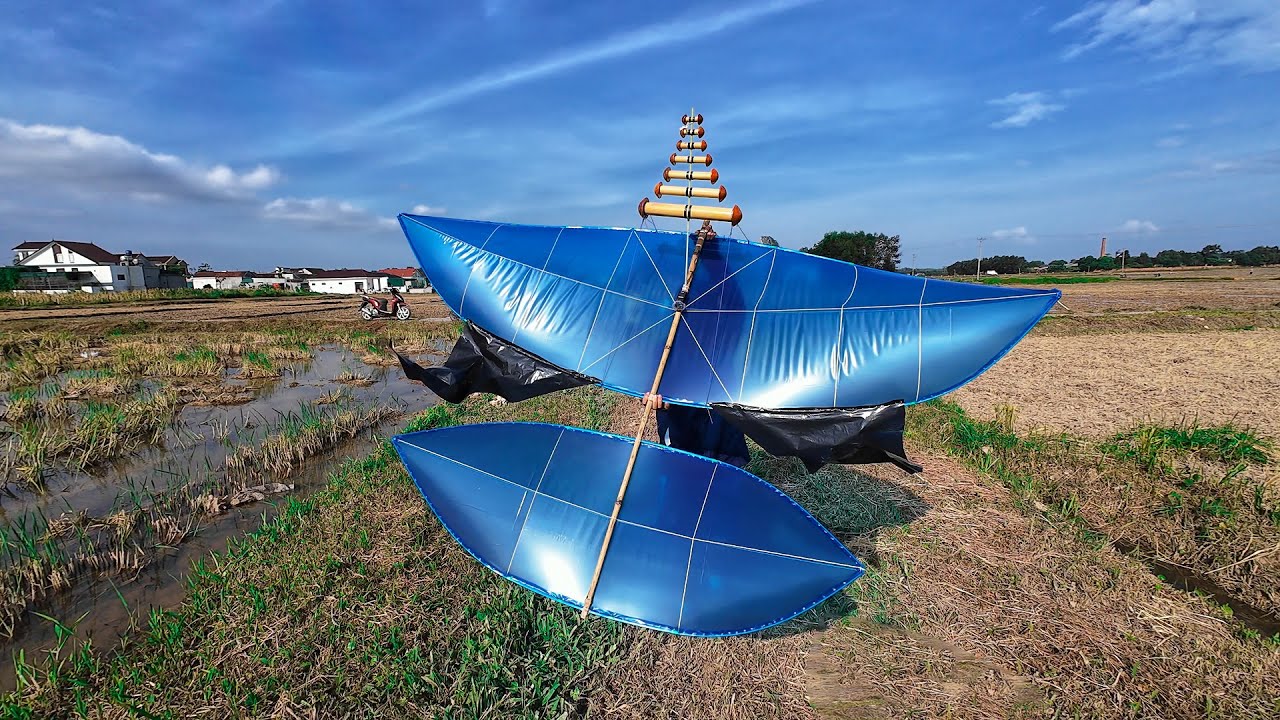 Thử Thách Làm Diều Mẹ Bồng Con 2m2 Bằng Cáp Quang 3Li Chiến Gió Căng