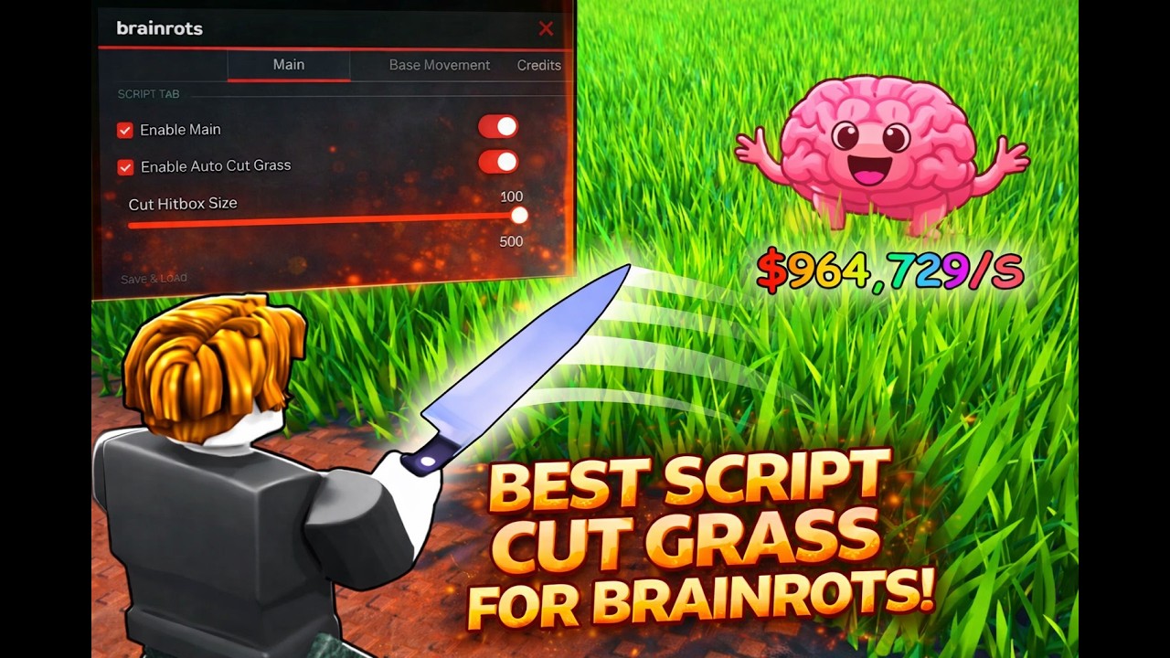 *NEW* Cut Grass For Brainrots Script! (Delete Grass, TP to base ) - YouTube
