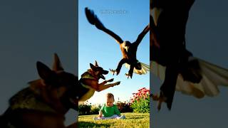 German shepherd dog protects child from eagle attack