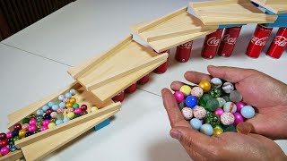 Marble Run Wood Board Course ASMR ★ Coca-Cola Building and Trapezoidal Mold