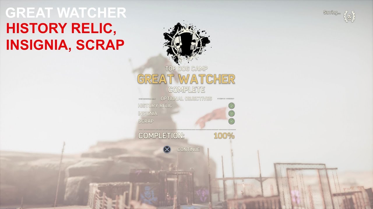 Mad Max Top Dog Camp ( Great Watcher) 100 Completed YouTube