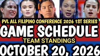 PVL GAME SCHEDULE & TEAM STANDINGS AS OF OCTOBER 20, 2026 | PVL ALL FILIPINO CONFERENCE 2026