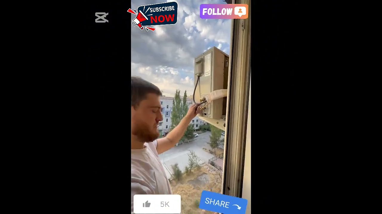 5th Floor AC Installation On A Rope No Fear Technician 