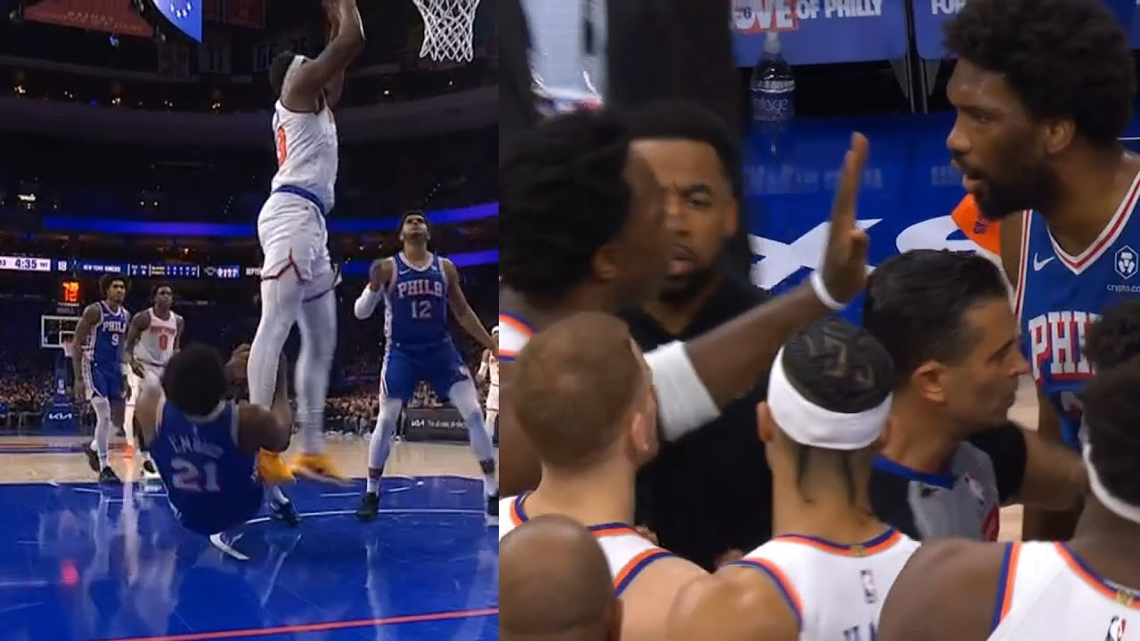 Joel Embiid dirty foul and was ready to fight all Knicks players 