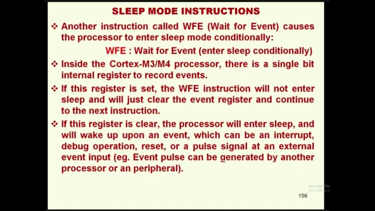 ARM Cortex M4 Sleep Mode Instructions WFI (Wait For Interrupt) & WFE