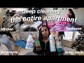 deep cleaning the new apartment (kitchen, bedroom, bathroom, living room)