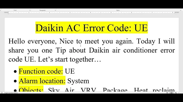 How to solve daikin air conditioner error code UE?