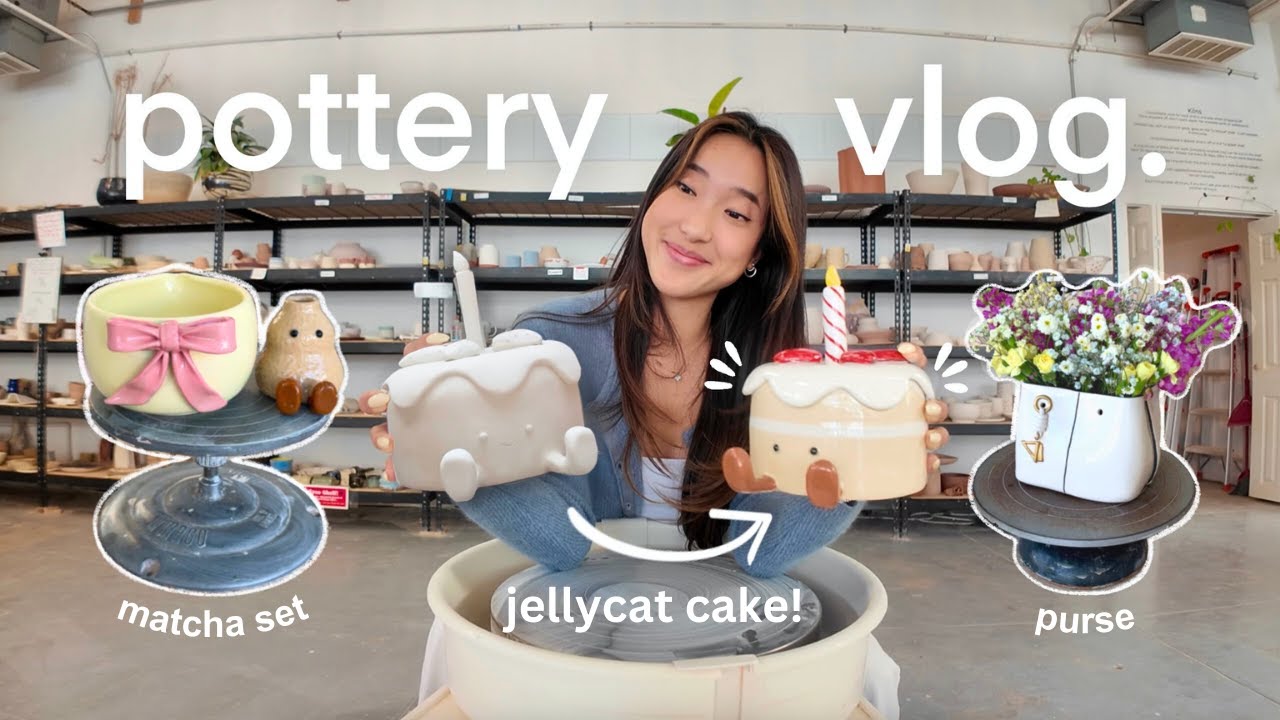 POTTERY VLOG ✨ jellycat cake, matcha set, clay purse (& giveaway