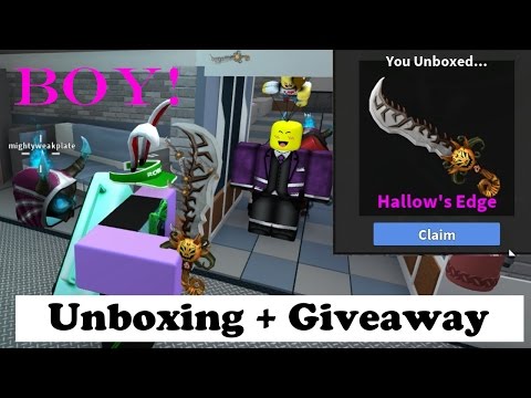 Hallow S Edge Unboxing 22 000 Candies Unboxing By Mightybaseplate - roblox murder mystery 2 gold knife trading unboxing