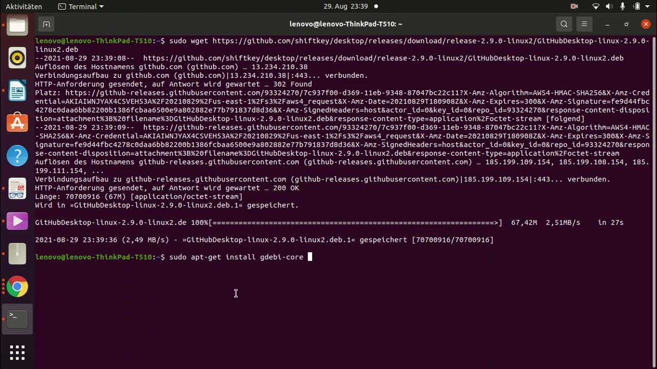 Apt get install git. Github desktop linux.
