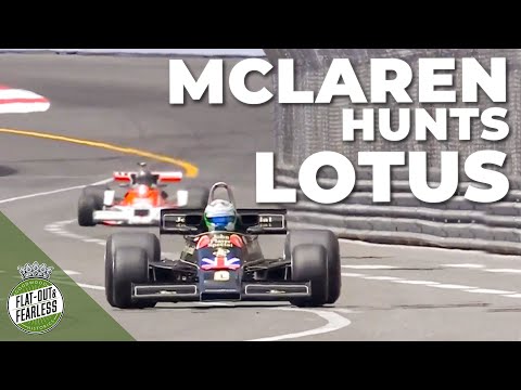 Classic F1 battle! McLaren M26 hunts Lotus 77 around the streets of Monaco