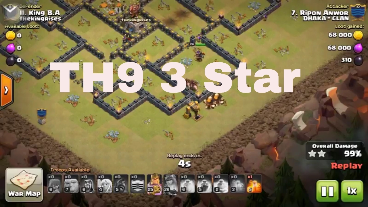 TH9 3 star war attack strategy 2017 | Hog + Giant + Healer + Wizard
