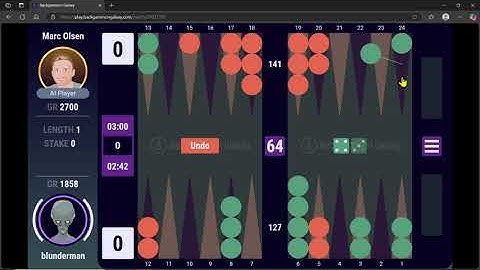 Backgammon Galaxy - AI Bot Match vs Marc Olsen Bot