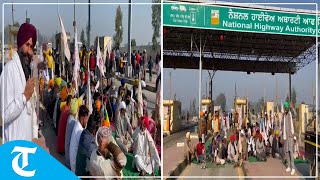 Farmers under Kisan Mazdoor Sangharsh Committee stage protest at Jalandhar’s Shahkot toll plaza