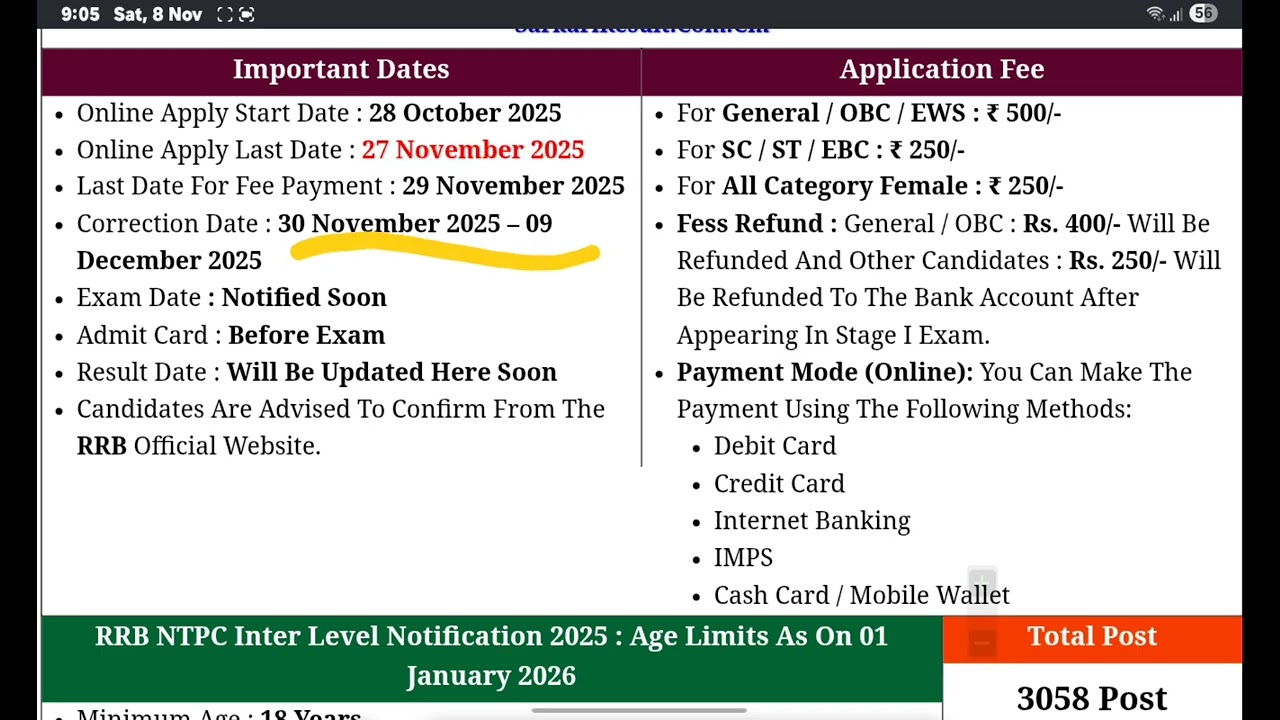 Rrb ntpc form fill date out 