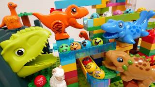 Satisfying Building Block Marble Run Huge hit ! The Funny Dinosaur and dinosaur tunnel course.